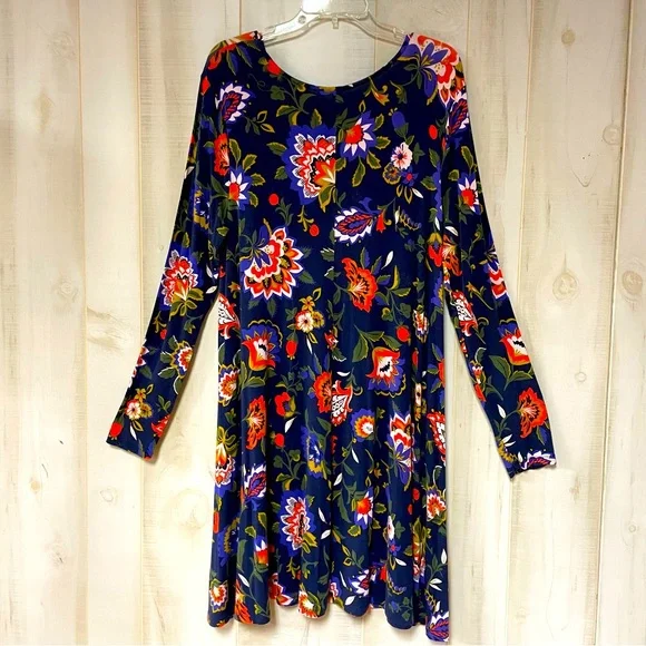 Old Navy | Dresses | Old Navy Blue Orange Green White Floral Long Sleeve  Dress Sz Xl | Poshmark